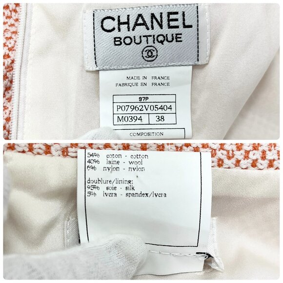 CHANEL Vintage 97P CC Mark Logo Tweed Jacket Skirt Set #38 Orange White [103758] - Picture 16 of 16